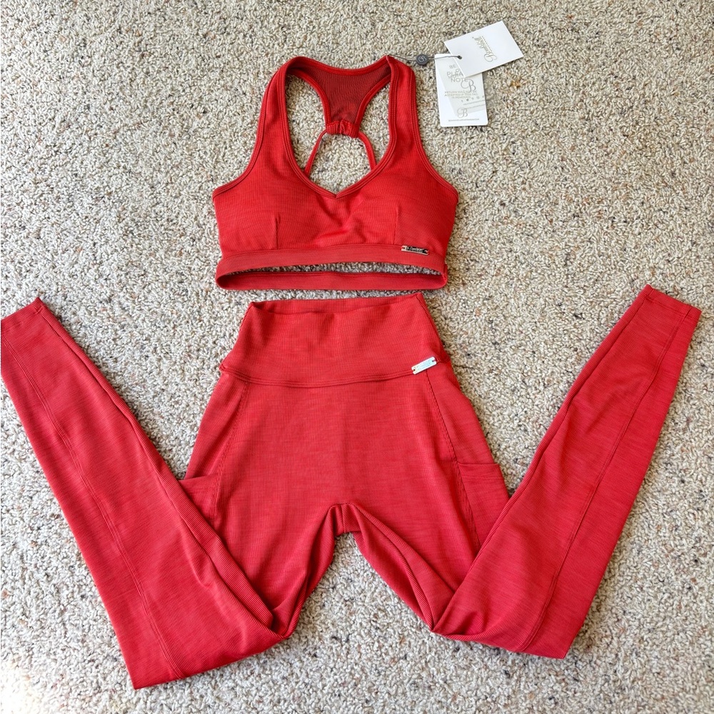 Bombshell Sportswear Red Sports Bra and Leggings Set